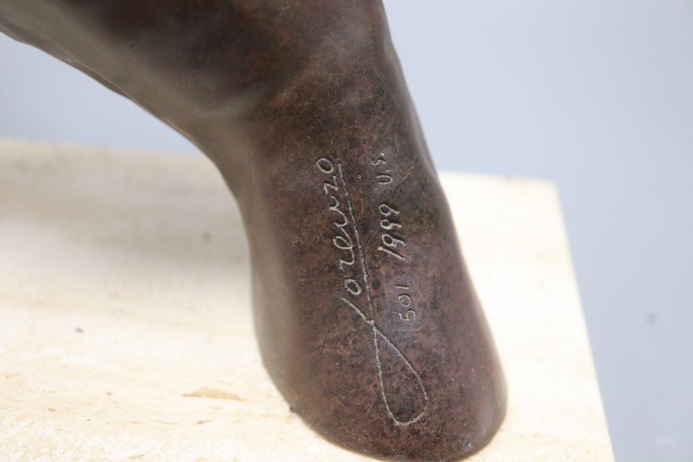 A modern American limited edition bronzed hand sculpture on a hardstone base, signed Lorenzo